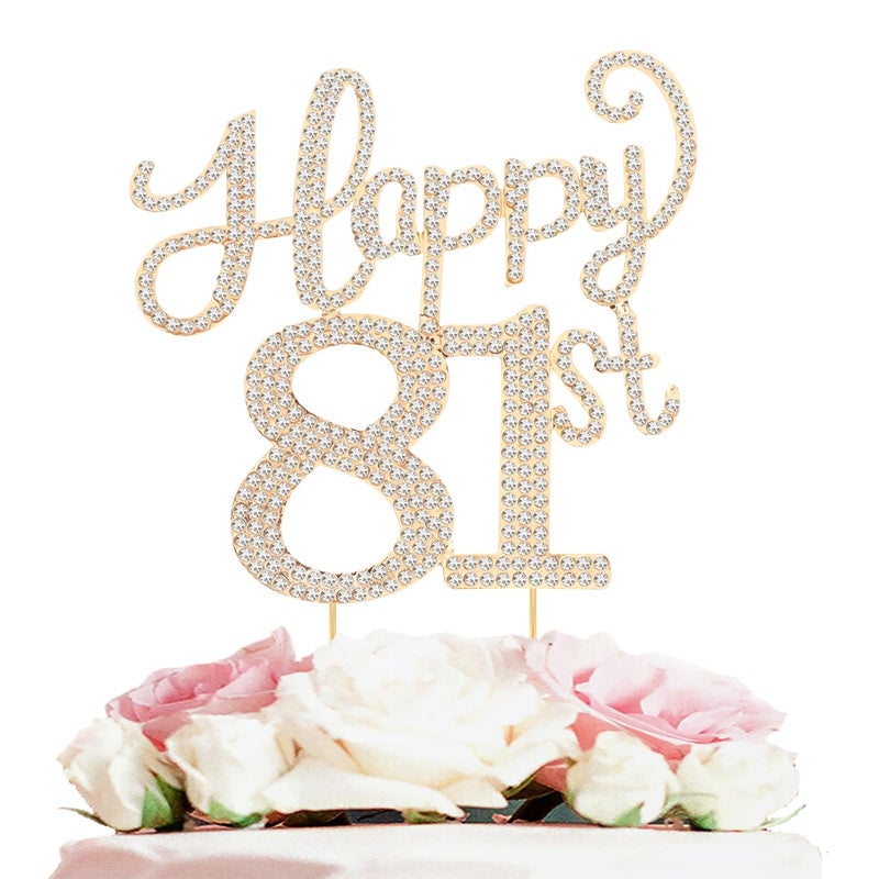 LASKYER Happy 81st Birthday Decorations,81st Birthday Gold Rhinestone Cake Topper - Cheers to 81 Years Old Bday Party Metal Sparkly Cake Centerpieces Sign. - Image 1